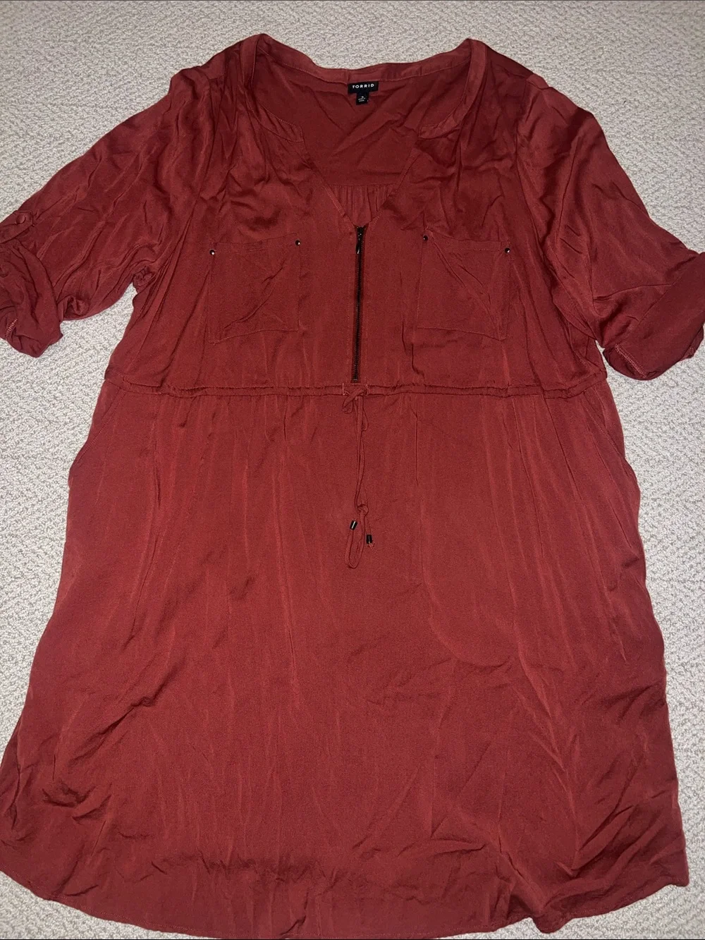torrid Rust Brown Drawstring Zip Front Tunic - Picture 1 of 2